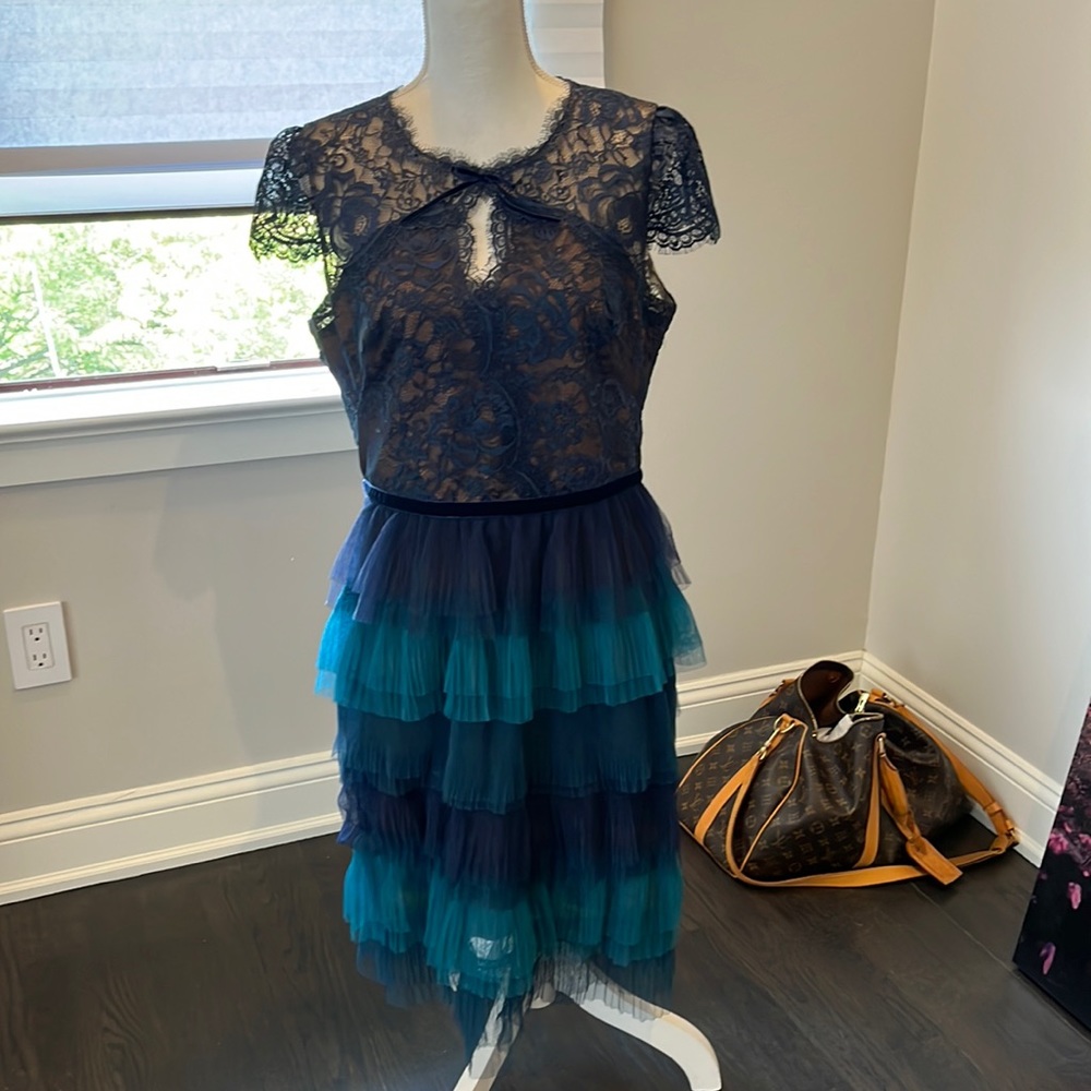 Marchesa Notte lace midi dress.